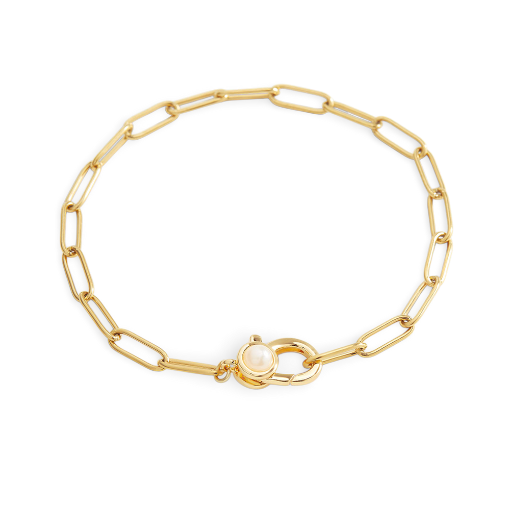 Paperclip Bracelet with Pearl Accent - Default Title