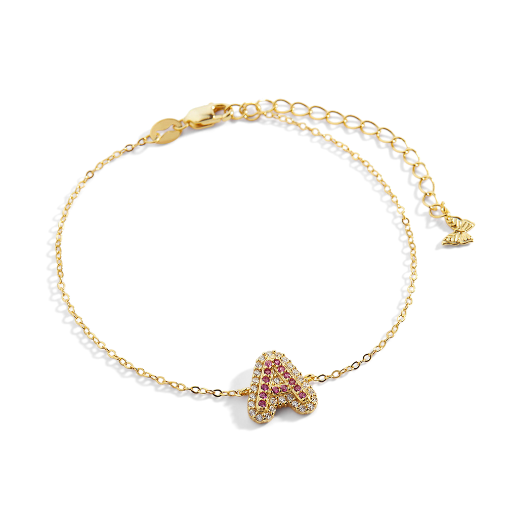 Pink Pave Initial Bracelet - A