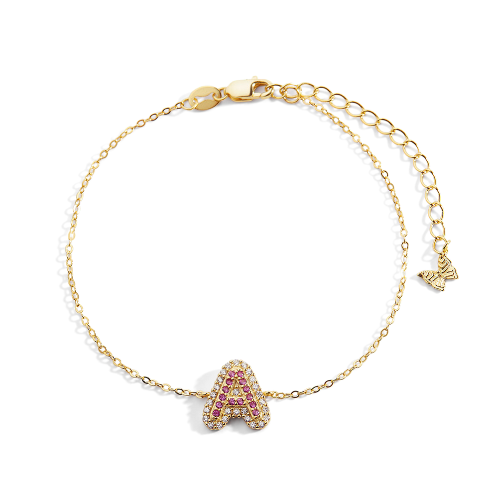 Pink Pave Initial Bracelet - A