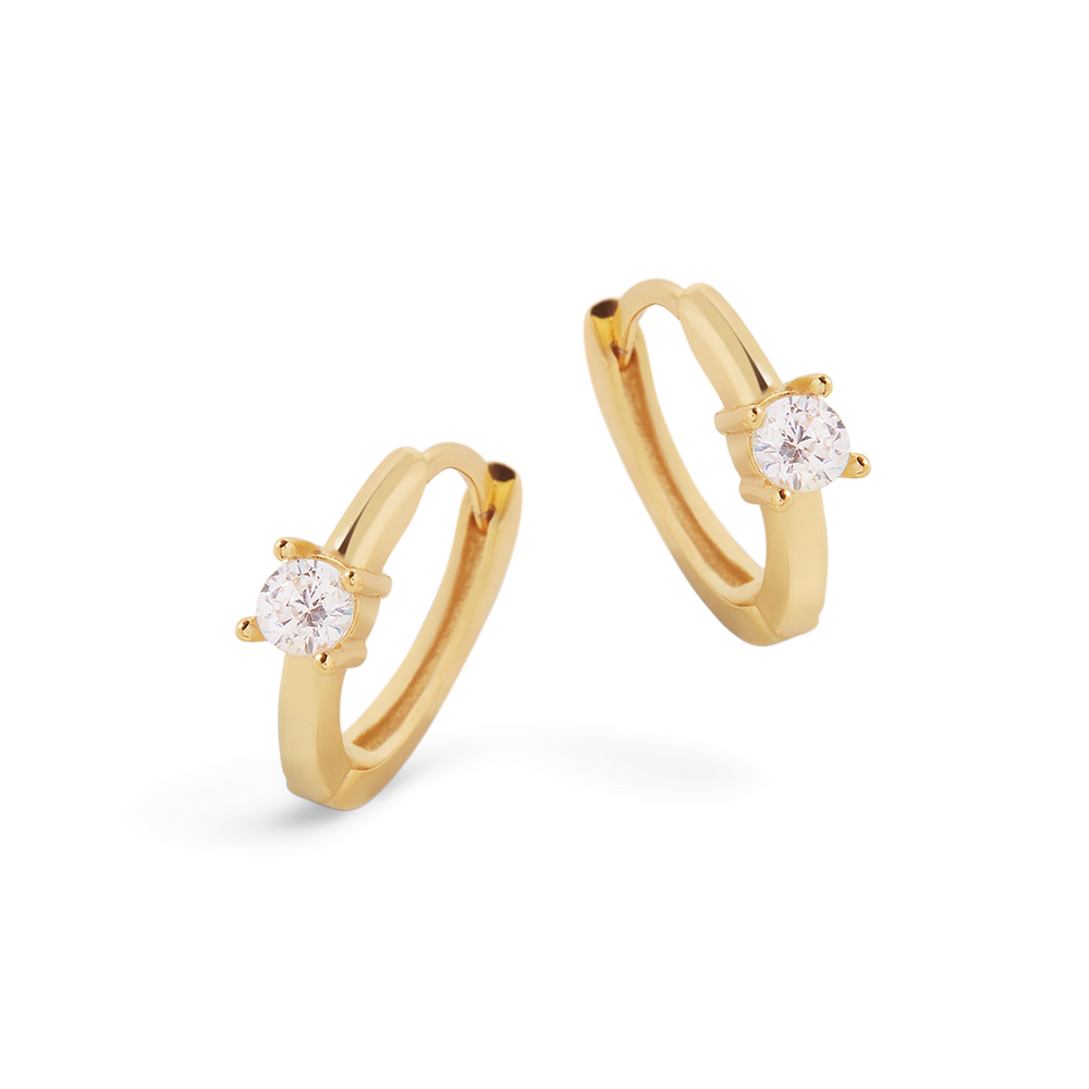 Zierliche Single Stone Huggie Hoops - 18 Karat vergoldet