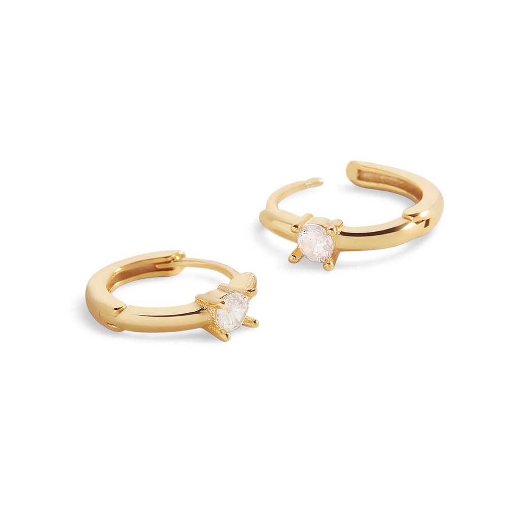 Zierliche Single Stone Huggie Hoops - 18 Karat vergoldet