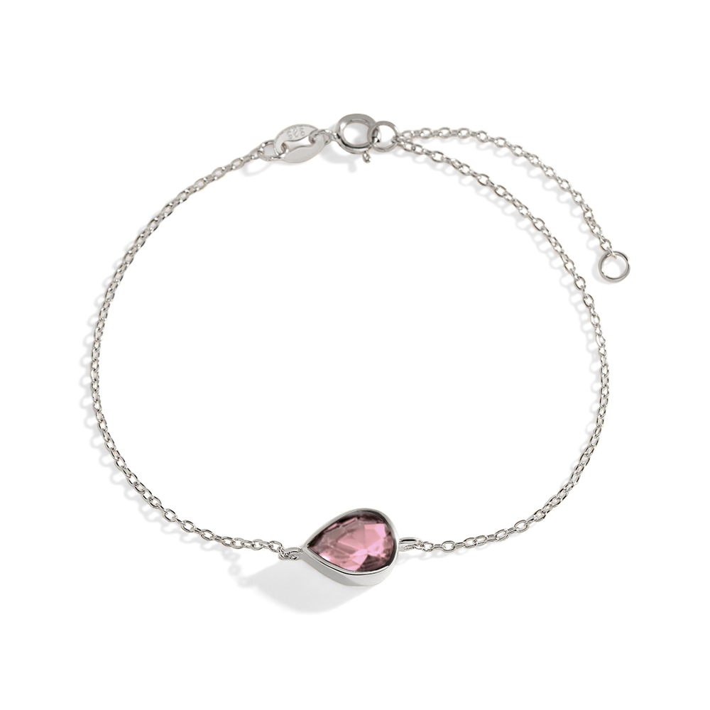 Teardrop Birthstone Bracelet - October Pink Tourmaline
