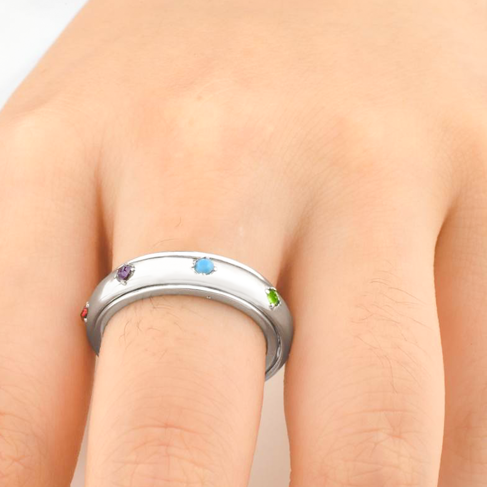 Gemstone Station Fidget Ring - Silver / 6
