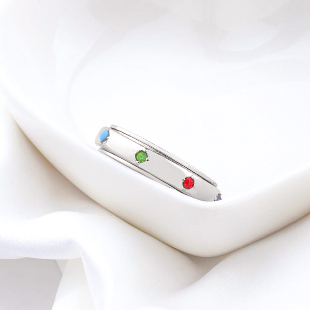 Gemstone Station Fidget Ring - Silver / 6