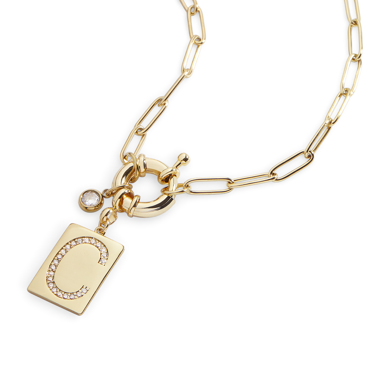Halskette mit Pavé-Anhänger und Büroklammerkette