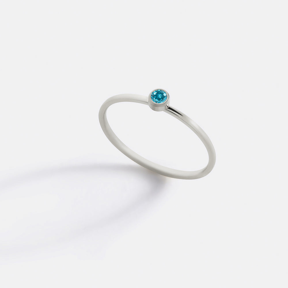 Minimalist Bezel-Set Birthstone Stacking Band - Silver / 9