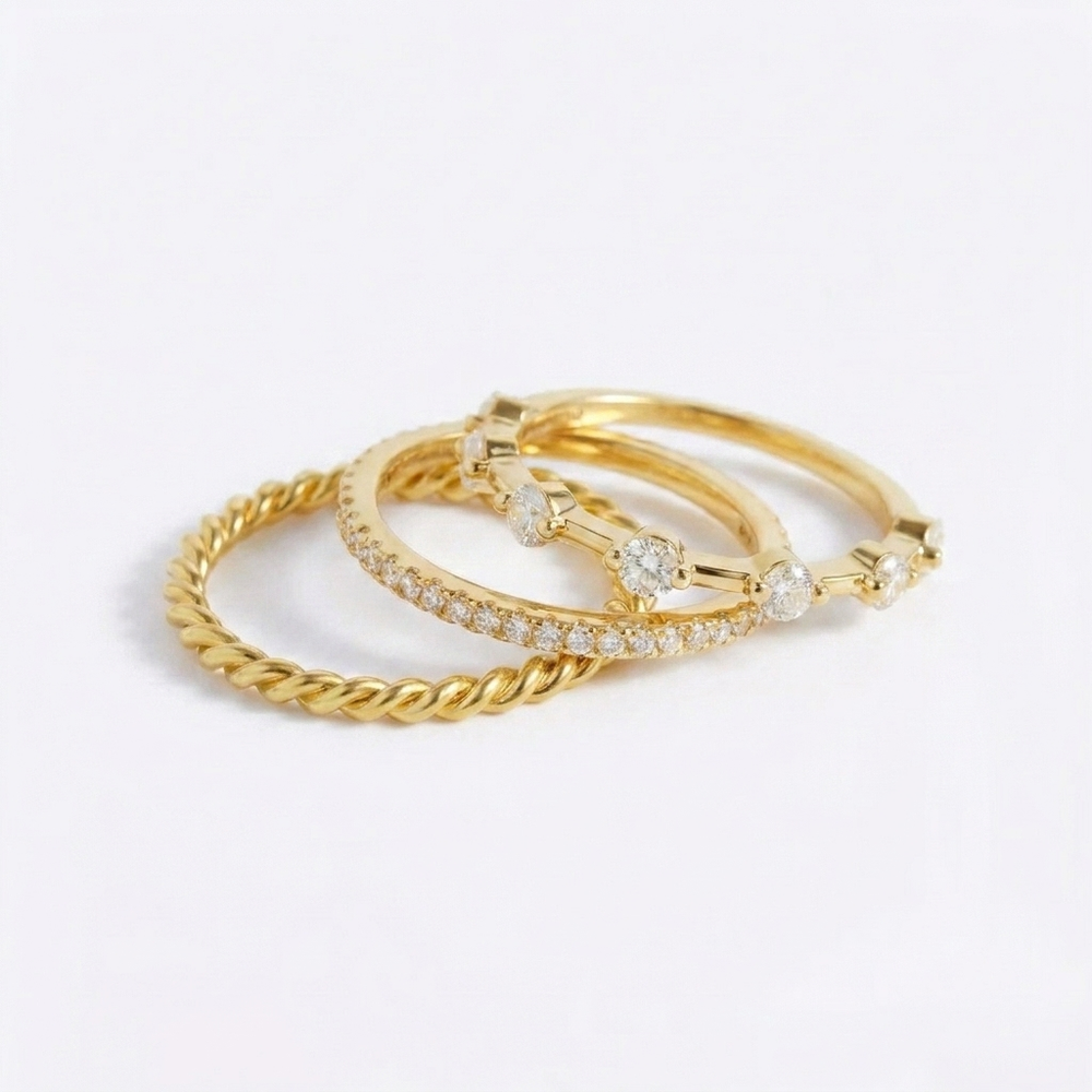 Modern Ring Stack - 18k Gold Over Sterling Silver / 7