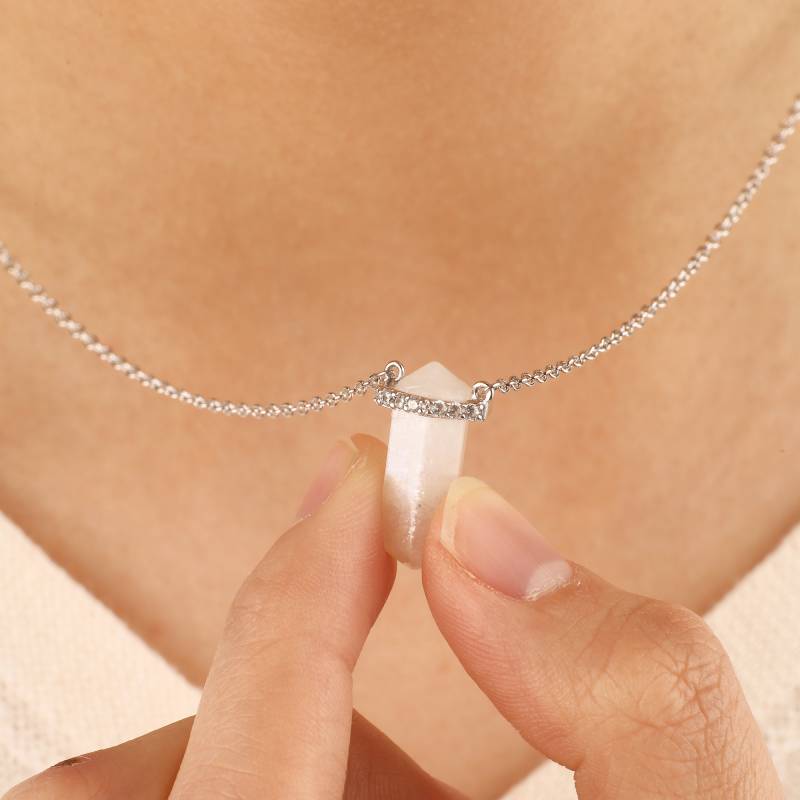 Moonstone Point Pave Pendant Necklace - Default Title