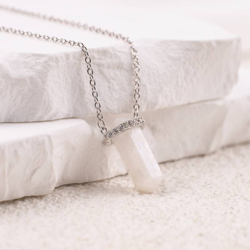 Moonstone Point Pave Pendant Necklace - Default Title