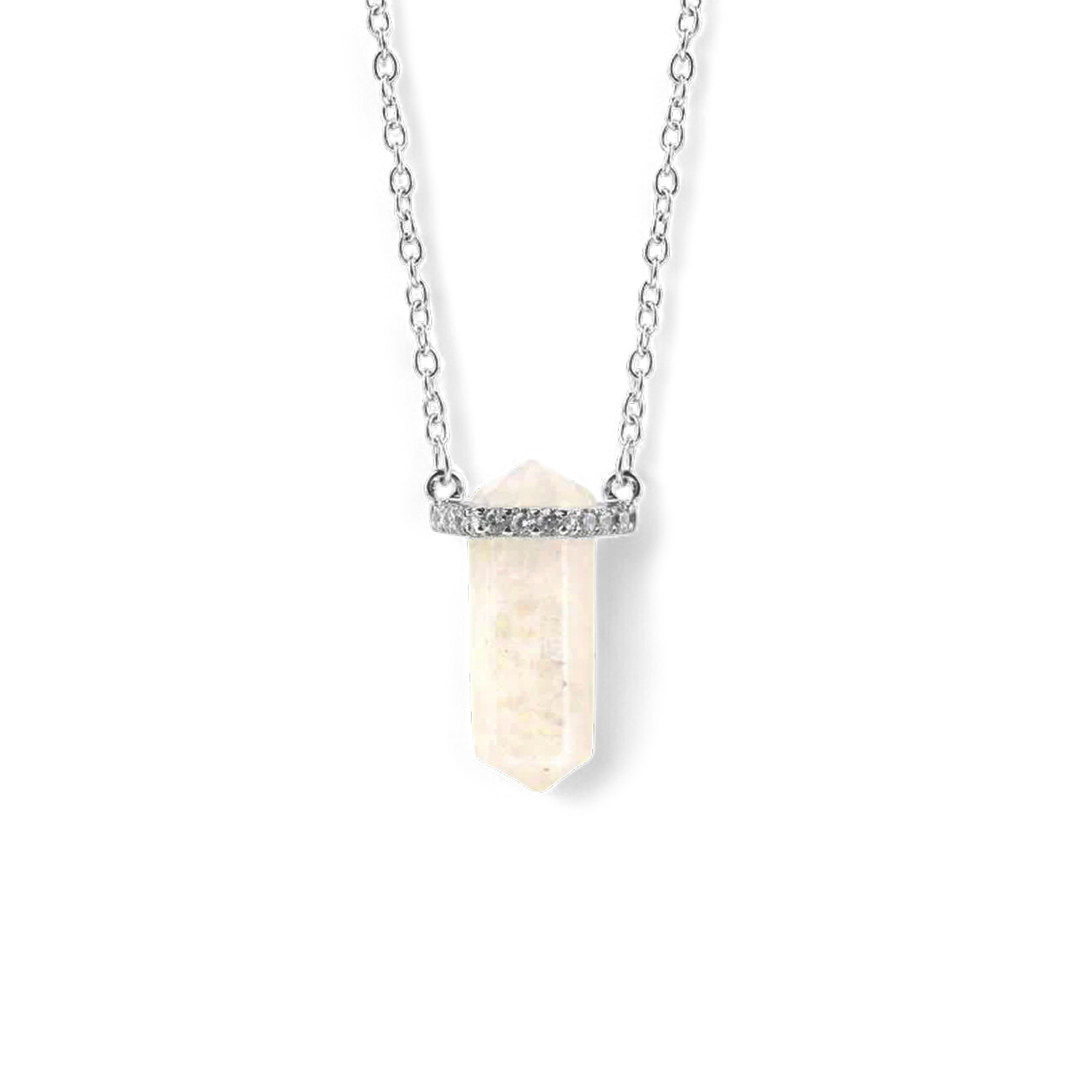 Moonstone Point Pave Pendant Necklace