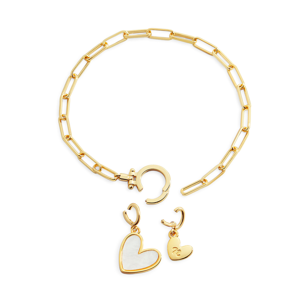 Mother Of Pearl Initial Heart Charm Bracelet - B / 7"