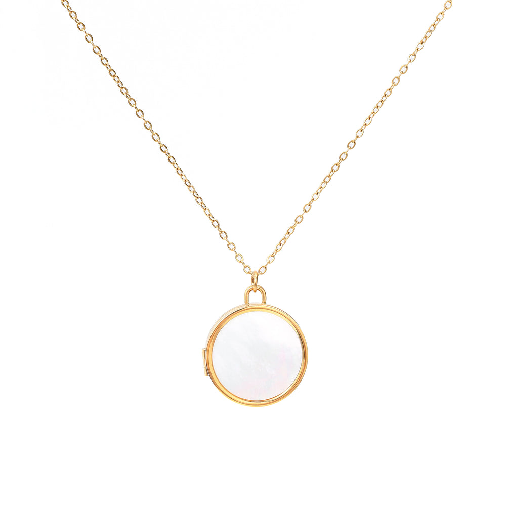 Mother of Pearl Locket Necklace - Gold / 16" + 2"