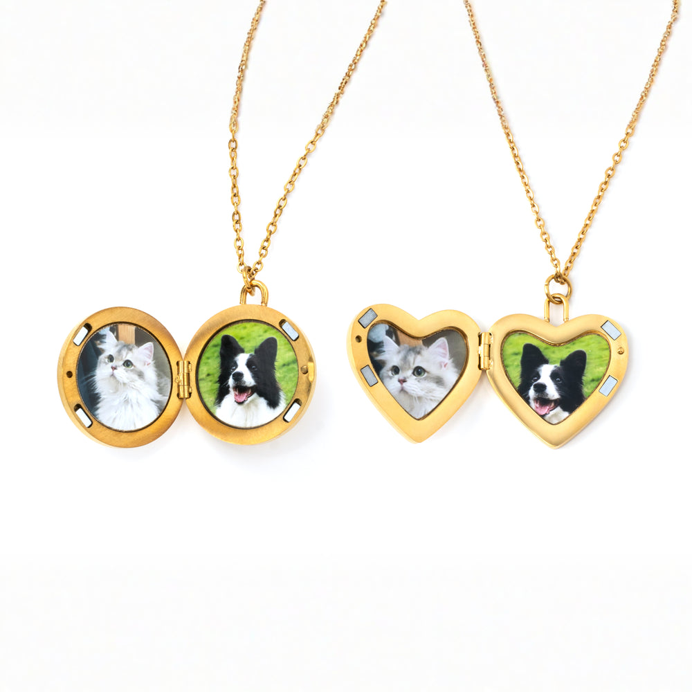 Mother of Pearl Locket Necklace - Round / Gold / 16" + 2"