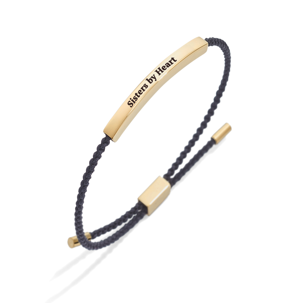 Not Sisters By Blood But Sisters By Heart Inspire Bracelet - 18k Gold Plated / Midnight Black / Standard