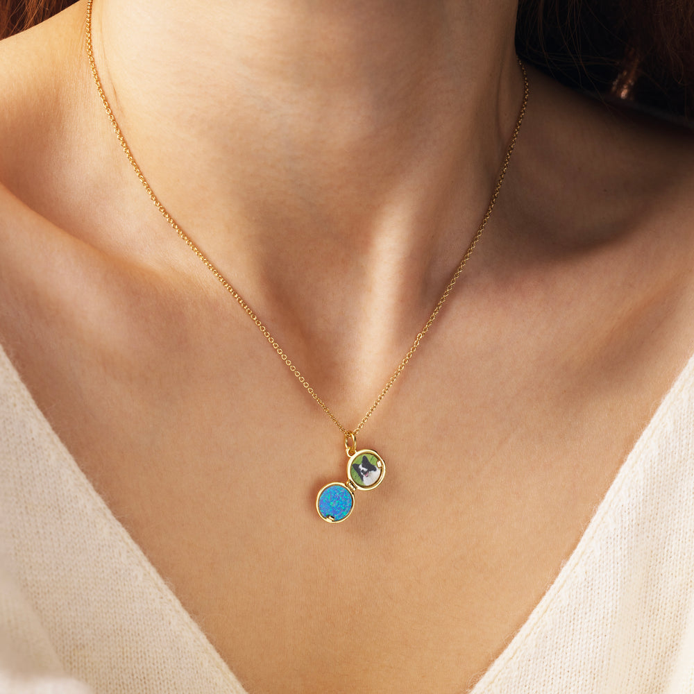 Opal Ocean Wave Locket Necklace - Gold / 16" + 2"
