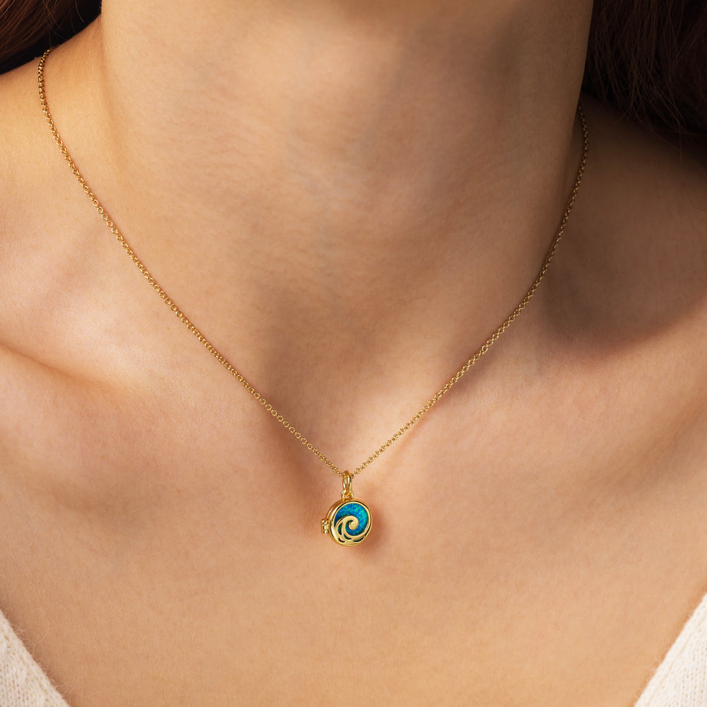Opal Ocean Wave Locket Necklace - Gold / 16" + 2"