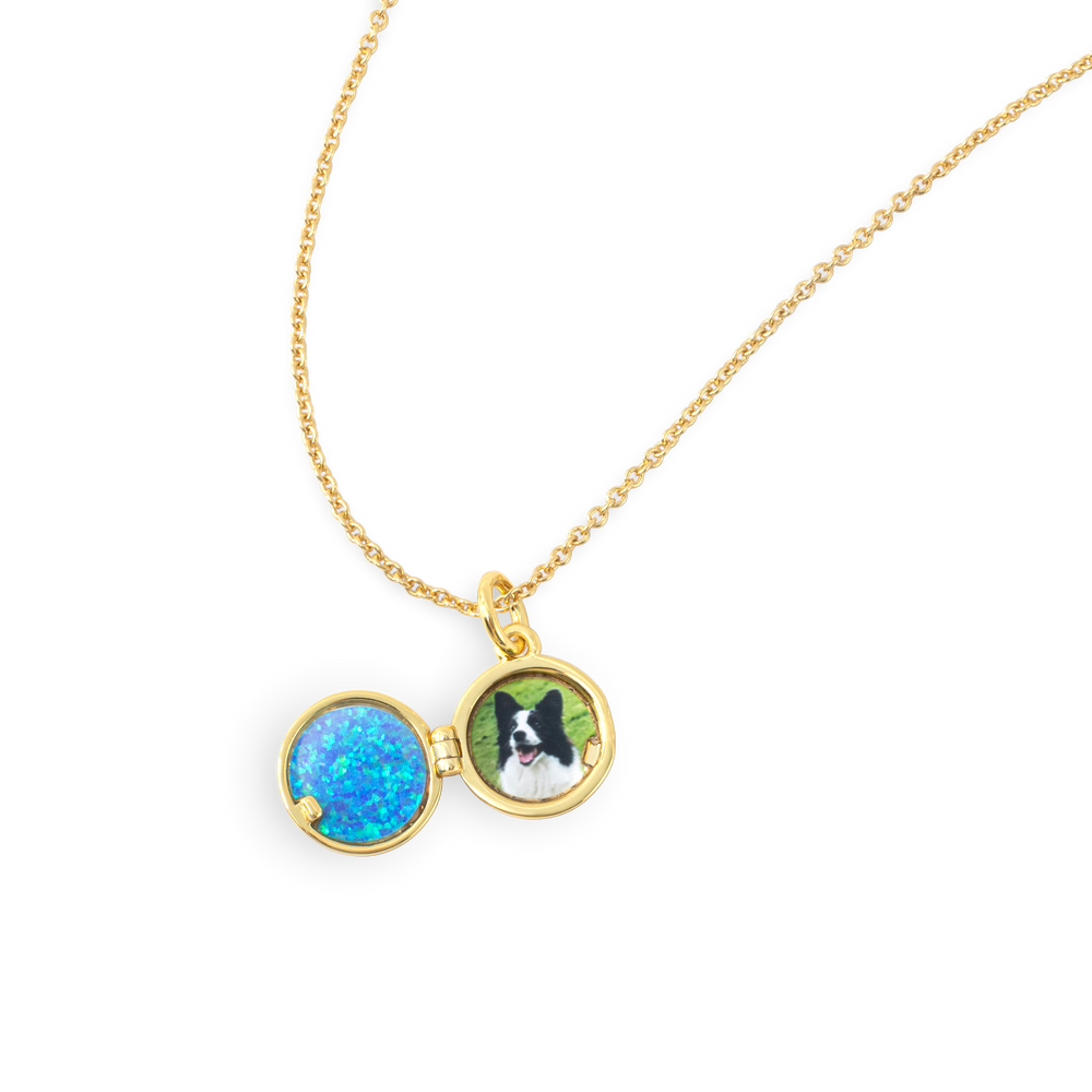 Opal Ocean Wave Locket Necklace - 18k Gold Plated / 16" + 2"