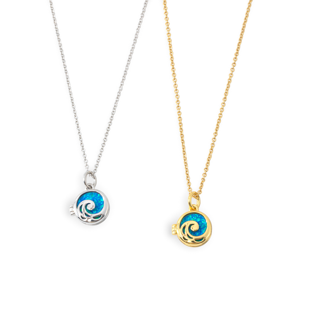 Opal Ocean Wave Locket Necklace - 18k Gold Plated / 16" + 2"