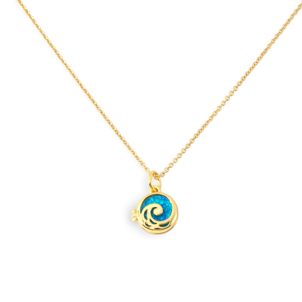 Opal Ocean Wave Locket Necklace - 18k Gold Plated / 16" + 2"