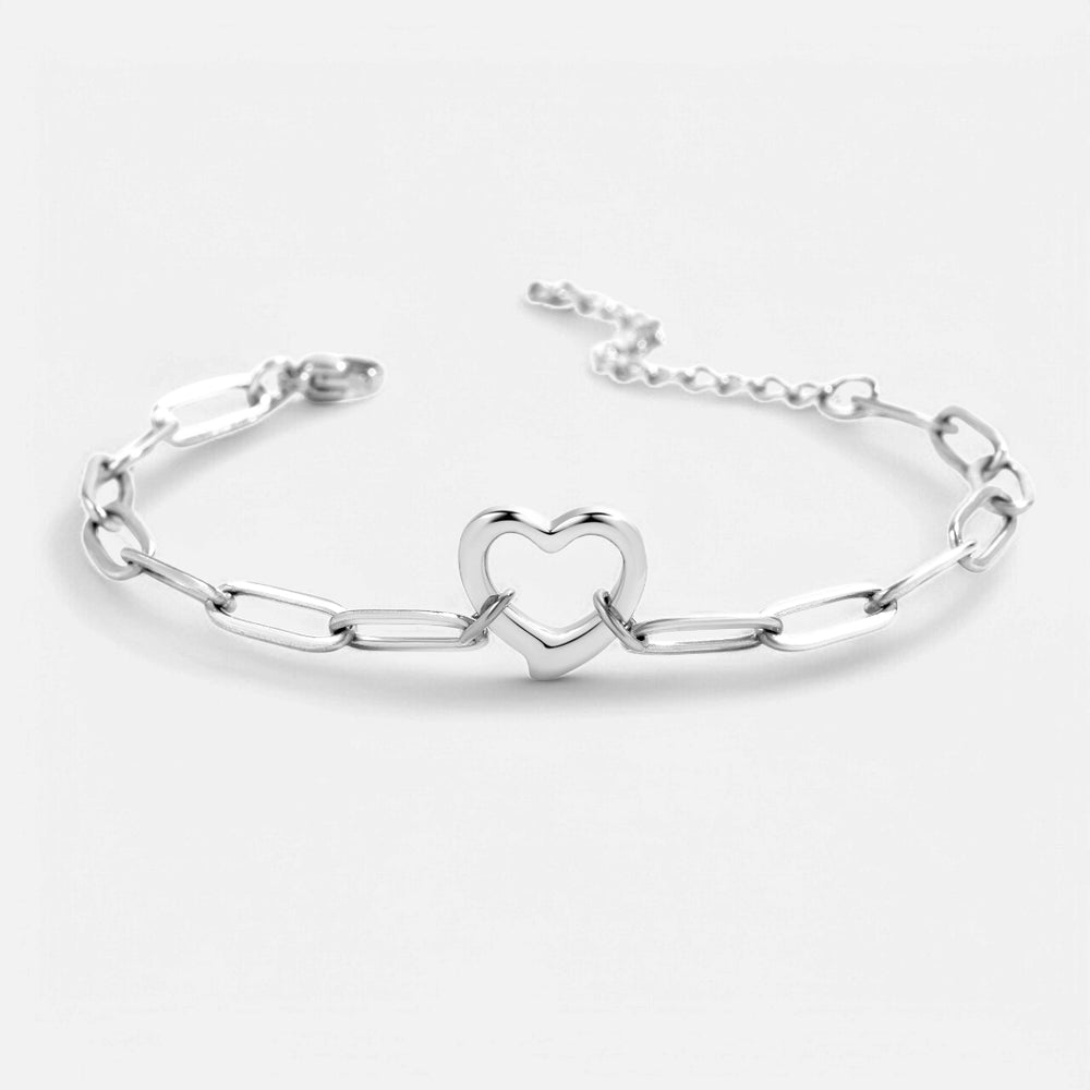 Open Heart Paperclip Chain Bracelet - Silver