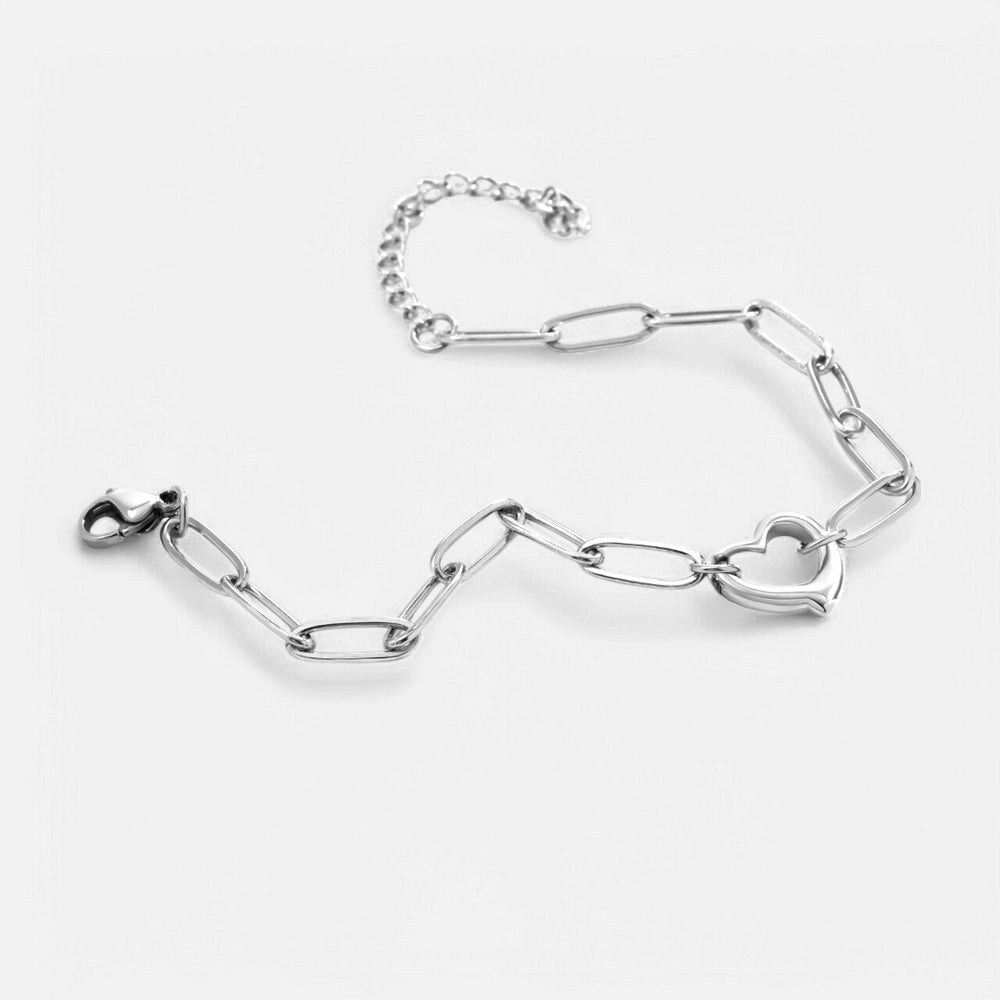 Open Heart Paperclip Chain Bracelet - Silver
