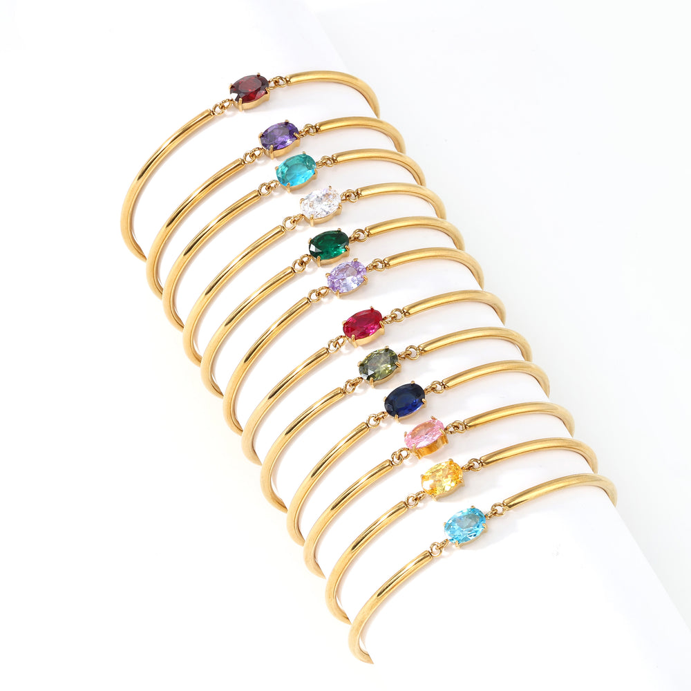 Oval Birthstone Cuff Bracelet - Gold / January Garnet / 6" + 2"