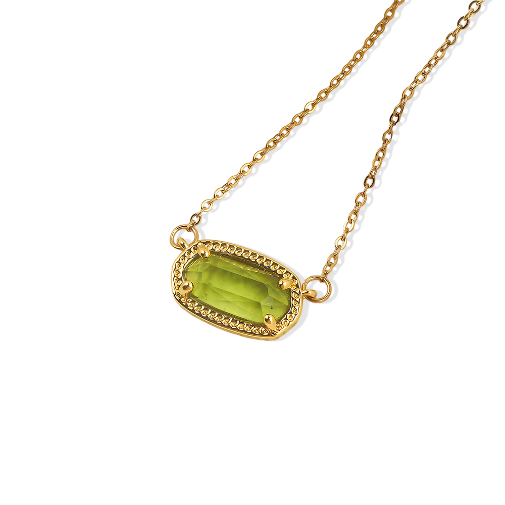 Oval Birthstone Pendant Necklace - August Peridot
