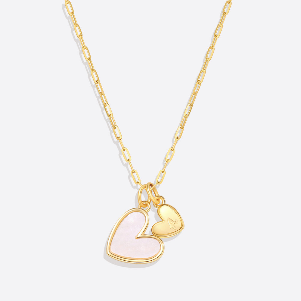 Mother Of Pearl Heart Initial Necklace - Brass / Paperclip / G