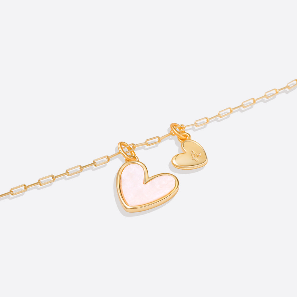 Mother Of Pearl Heart Initial Necklace - Brass / Paperclip / G