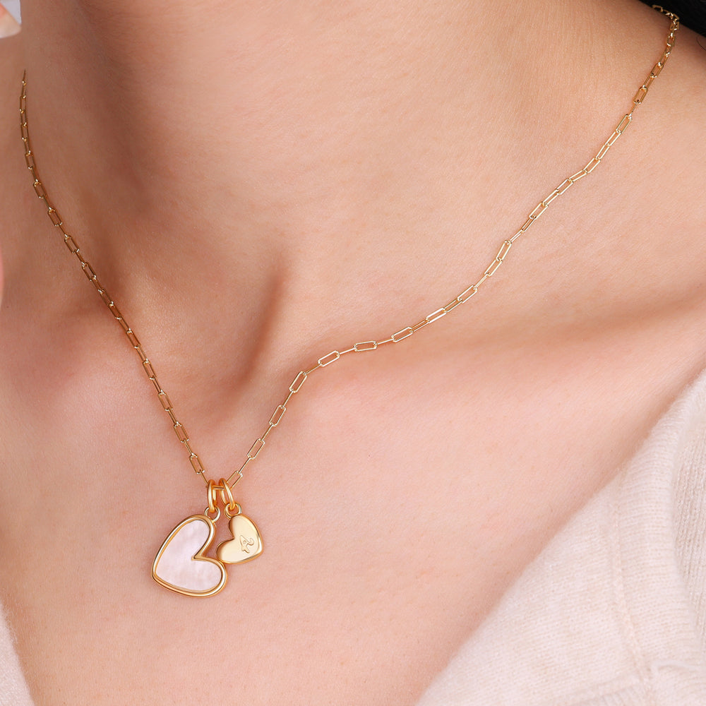 Mother Of Pearl Heart Initial Necklace - Brass / Paperclip / G