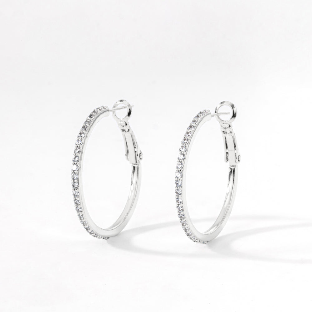 Pave Hoop Earrings - Silver