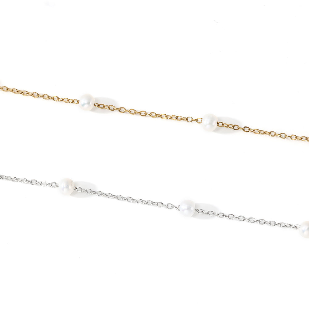 Pearl Station Necklace - Gold / 16" + 2"