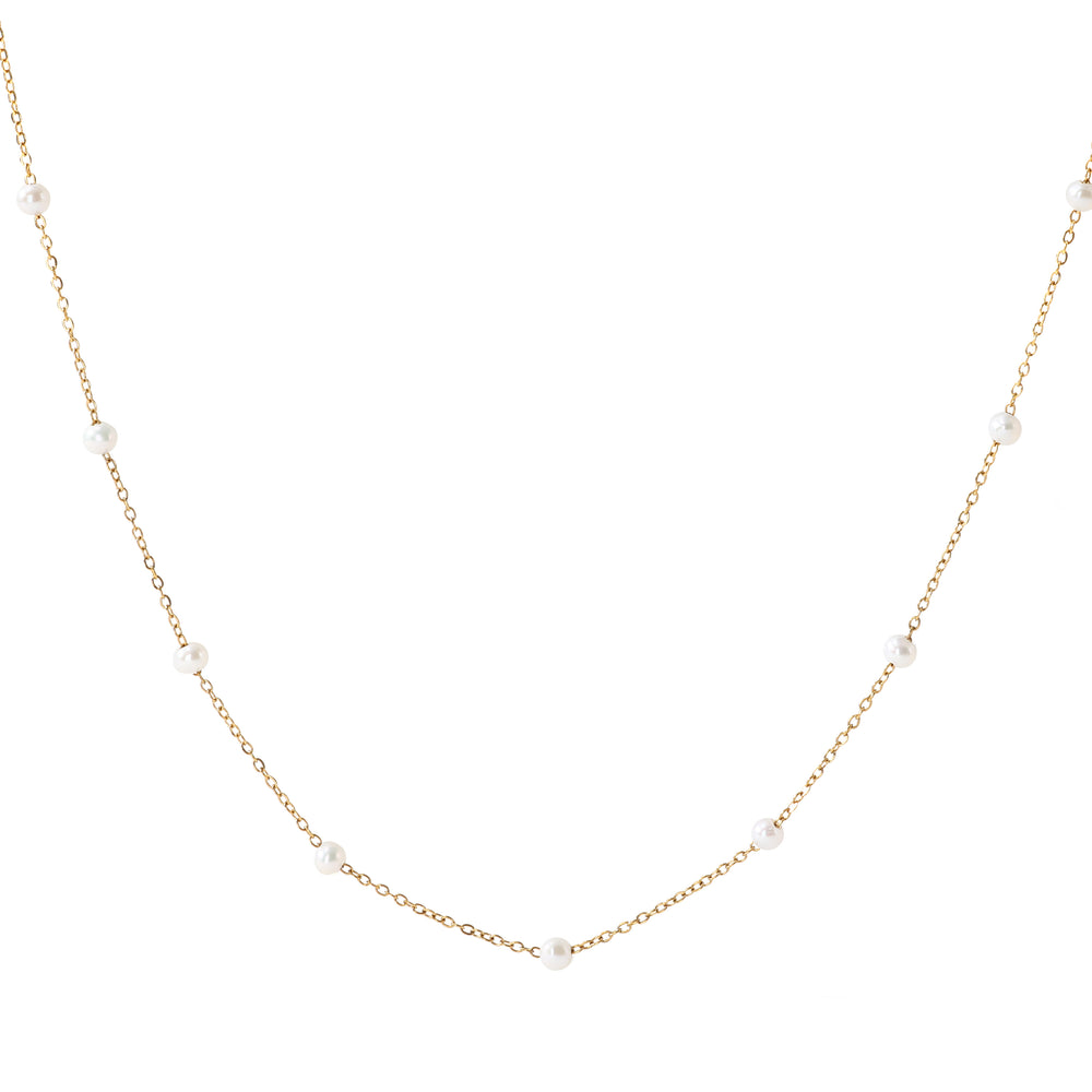 Pearl Station Necklace - Gold / 16" + 2"