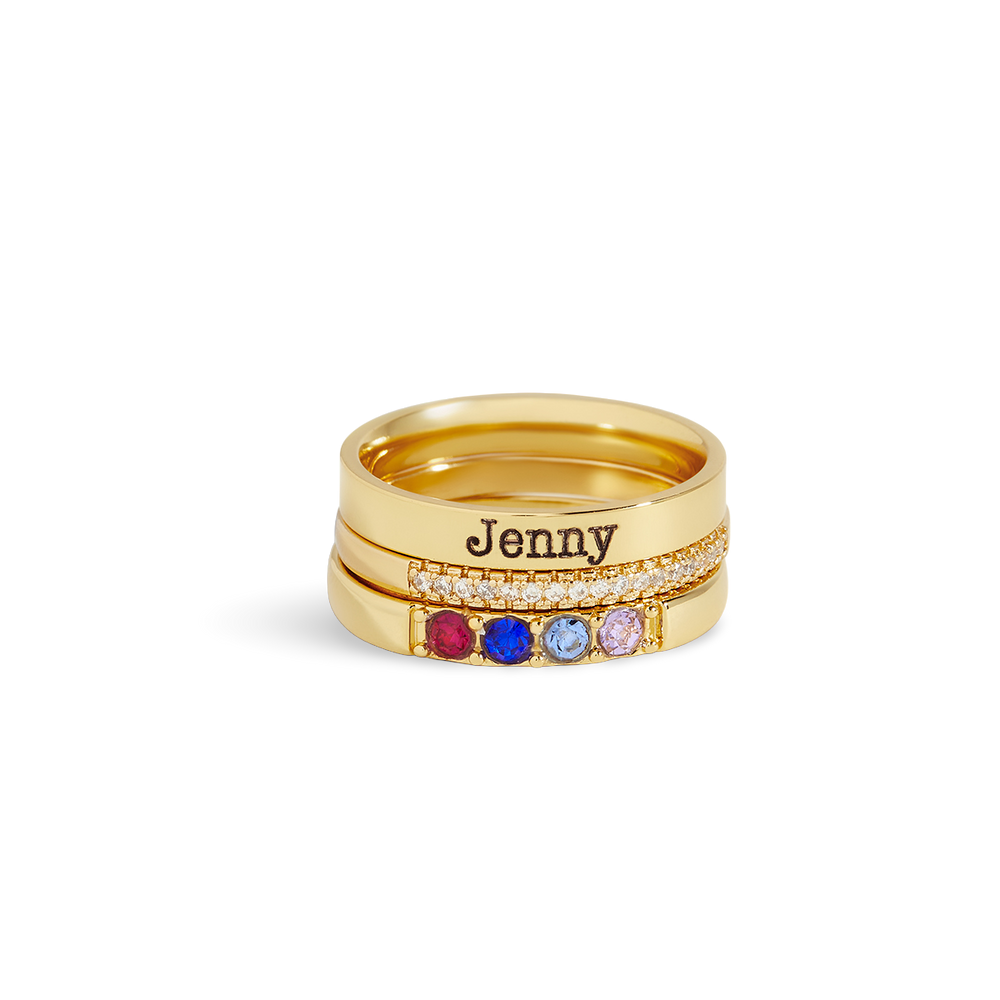 Personalized Name Birthstones Stacking Rings - 18k Gold Plated / 5