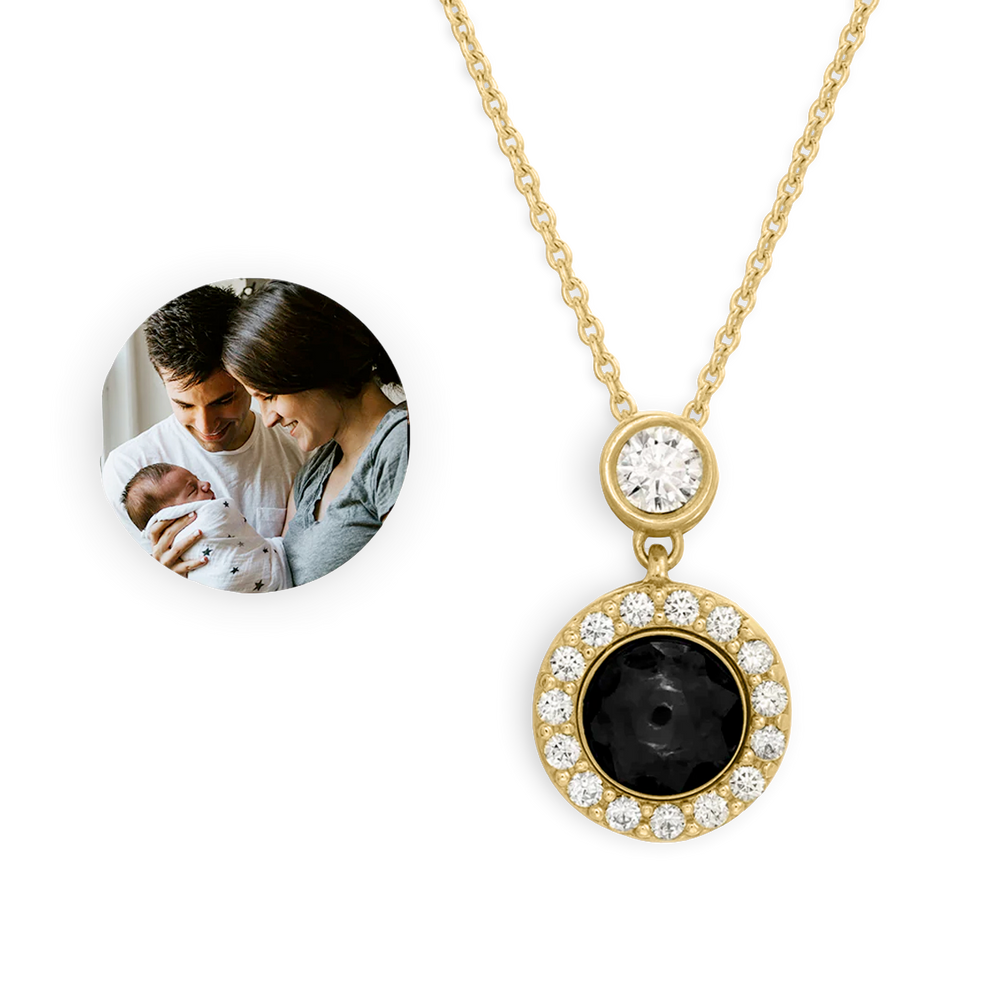 Kleine Halo-Foto-Halskette - 18 Karat vergoldet