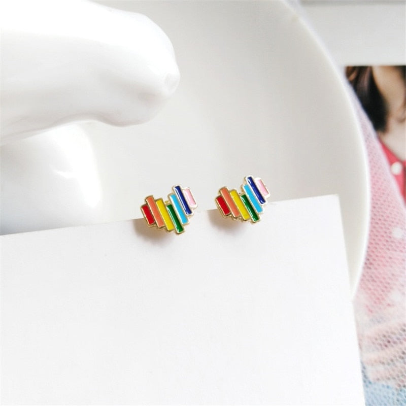 Pixel Heart Rainbow Stud Earrings