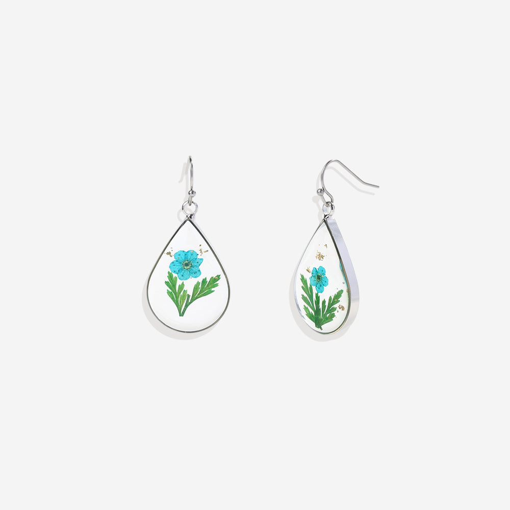 Pressed Birth Flower Earrings - March Forget-Me-Not