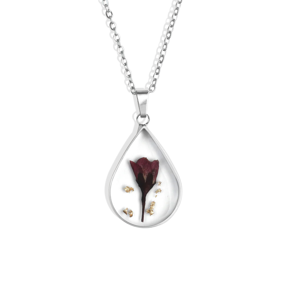 Pressed Birth Flower Droplet Necklace - August
