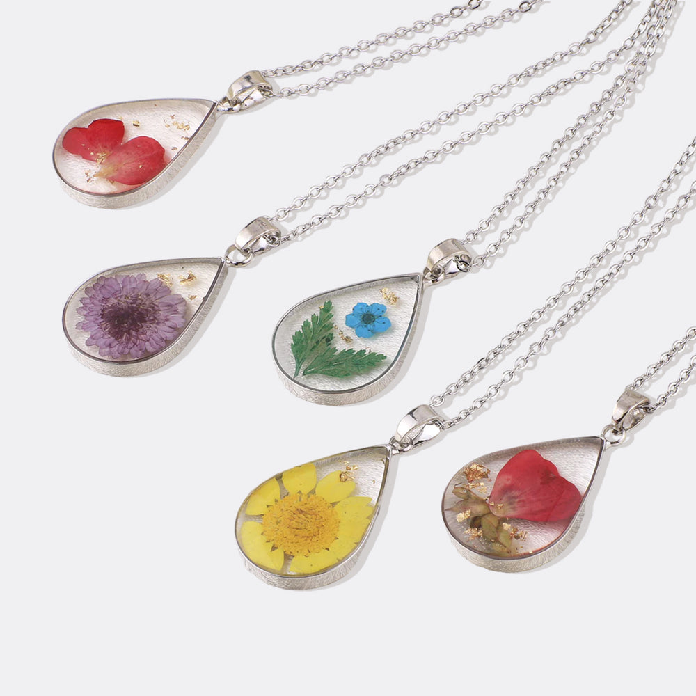 Pressed Birth Flower Droplet Necklace - January