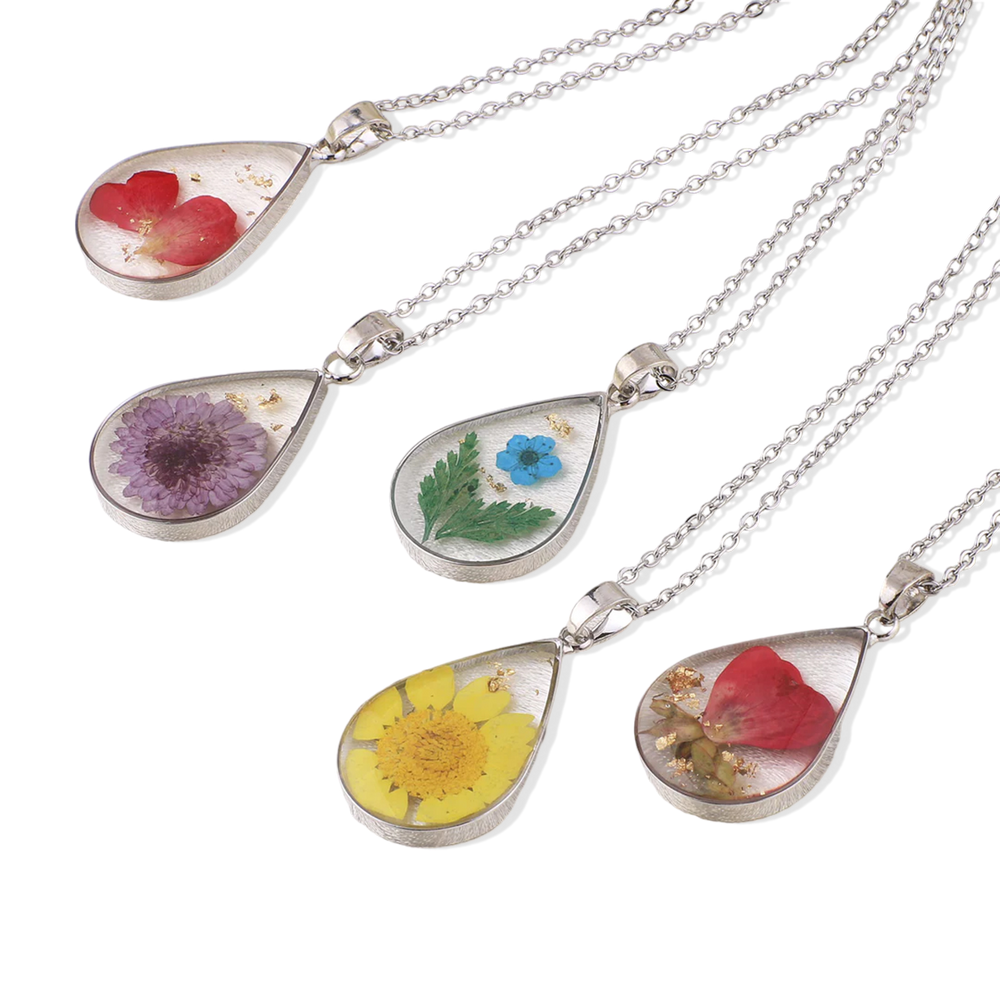 Pressed Birth Flower Droplet Necklace - September