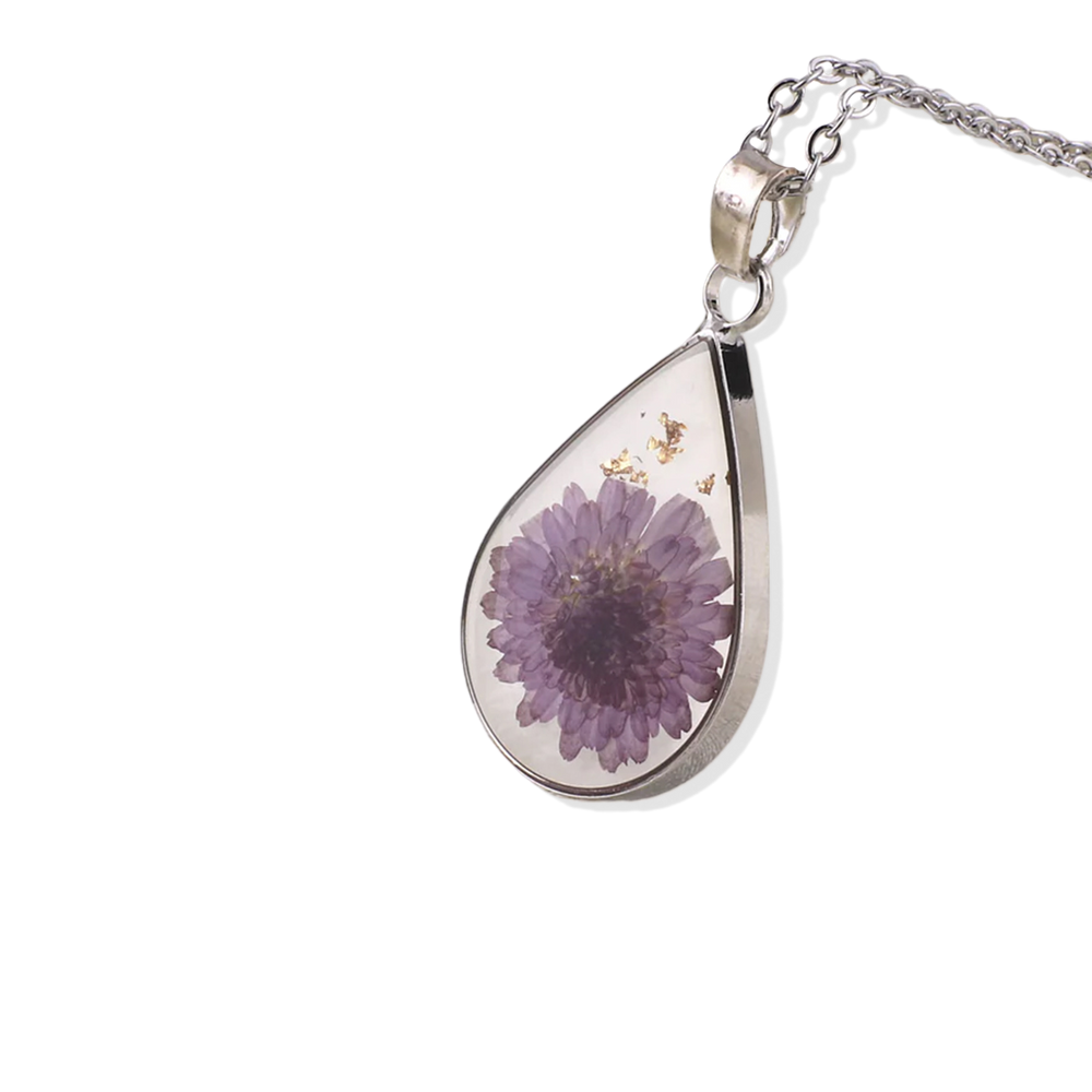 Pressed Birth Flower Droplet Necklace - August