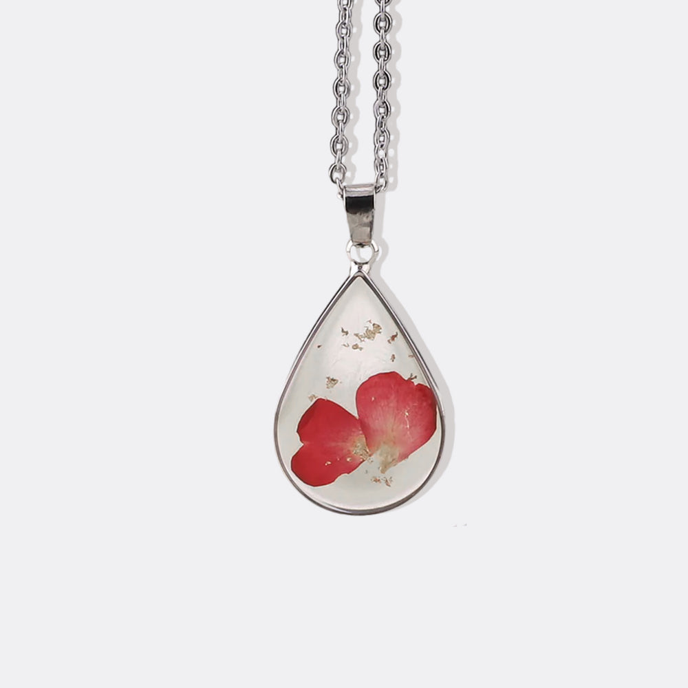 Pressed Birth Flower Droplet Necklace - January