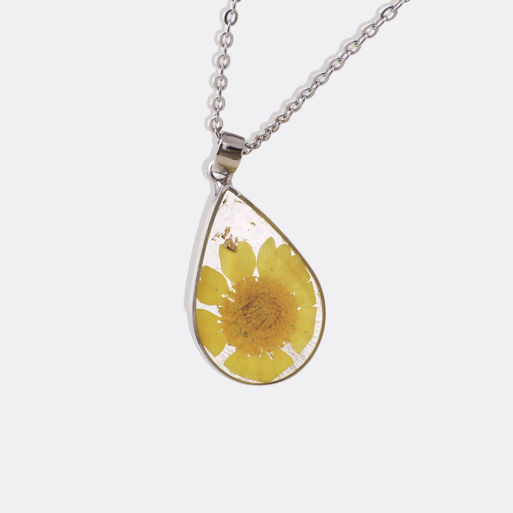 Pressed Birth Flower Droplet Necklace - March