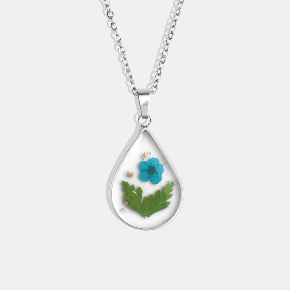 Pressed Birth Flower Droplet Necklace - March