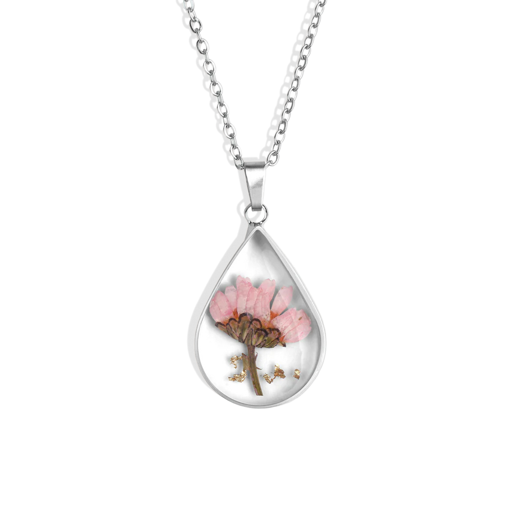 Pressed Birth Flower Droplet Necklace - September