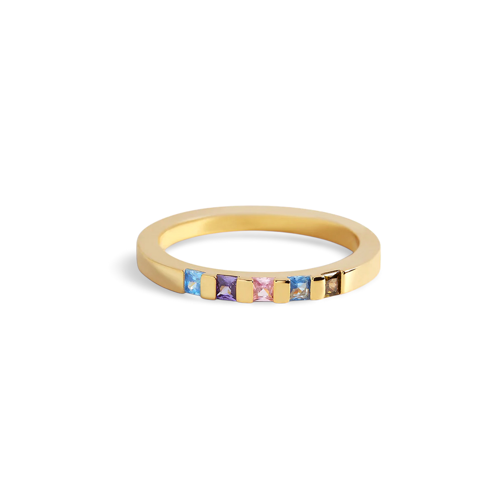 Princess-Cut Birthstone Band Ring - Gold / 7