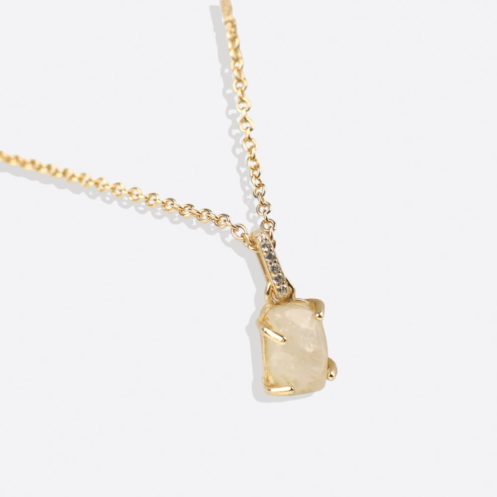Raw Moonstone Pave Link Pendant Necklace - 18k Gold Over Sterling Silver