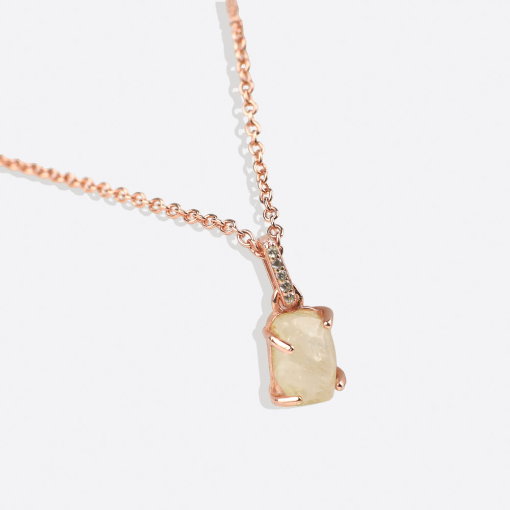 Raw Moonstone Pave Link Pendant Necklace - 18k Rose Gold Over Sterling Silver