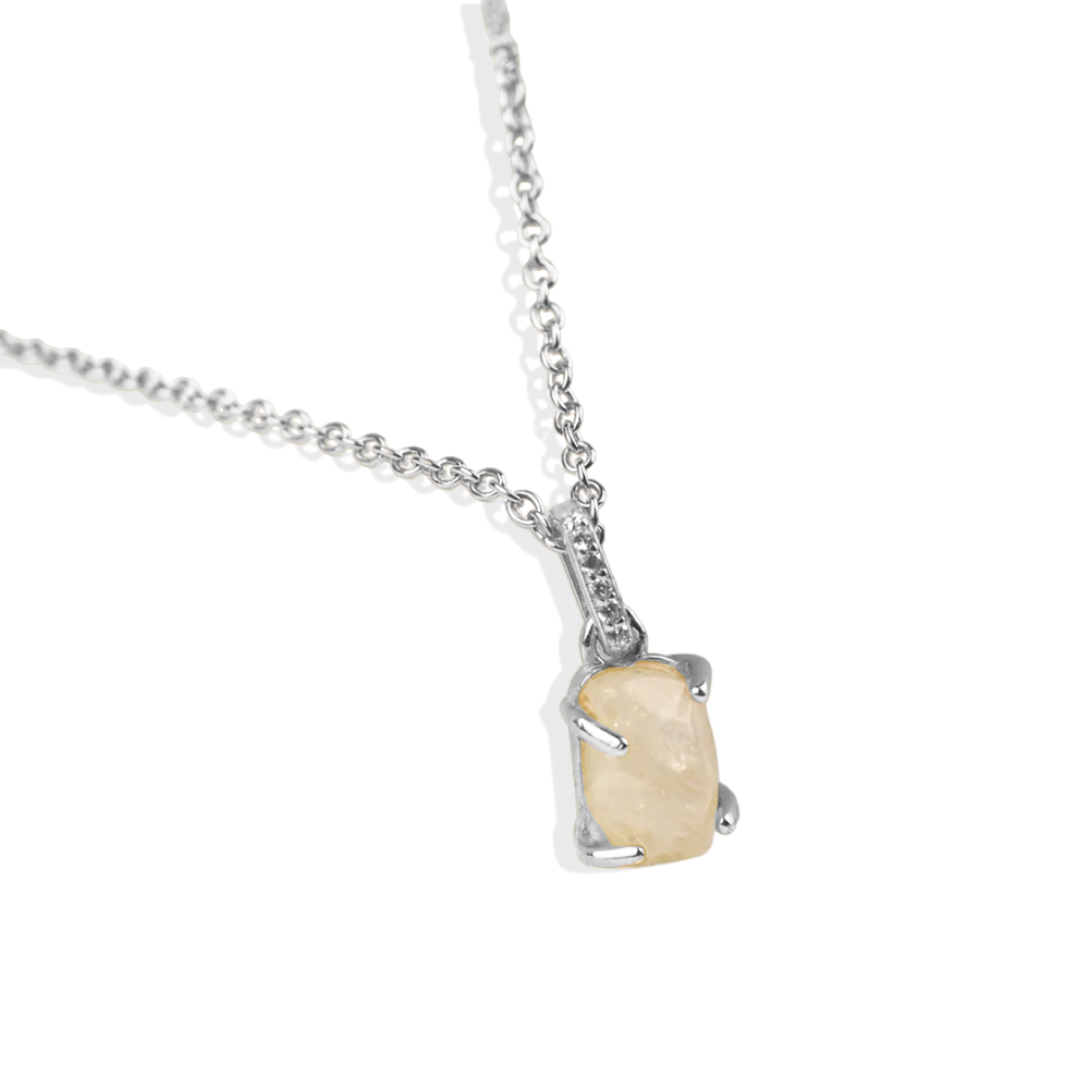 Raw Moonstone Pave Link Pendant Necklace - 925 Sterling Silver
