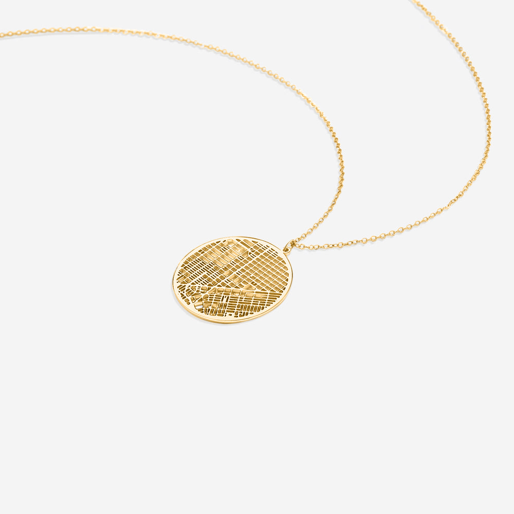 Custom Map Pendant Necklace - 18k Gold Plated / Circle